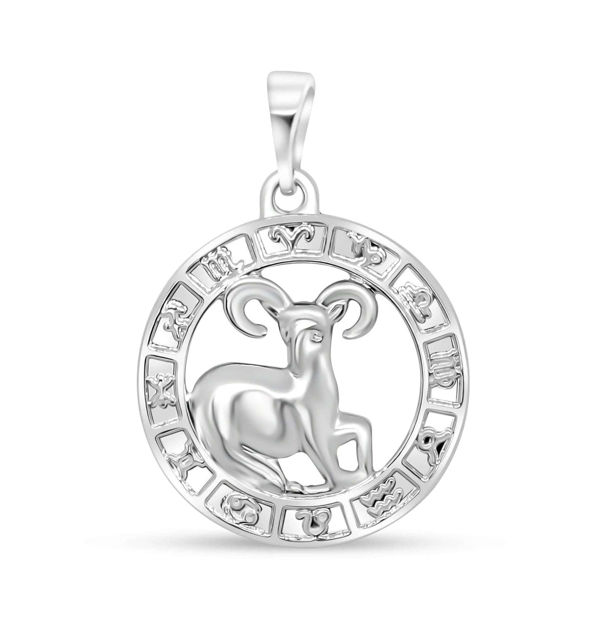 Avino zodiako pakabukas sidabro atspalvio su reljefiniu avinu ir pilnu ženklų ratu