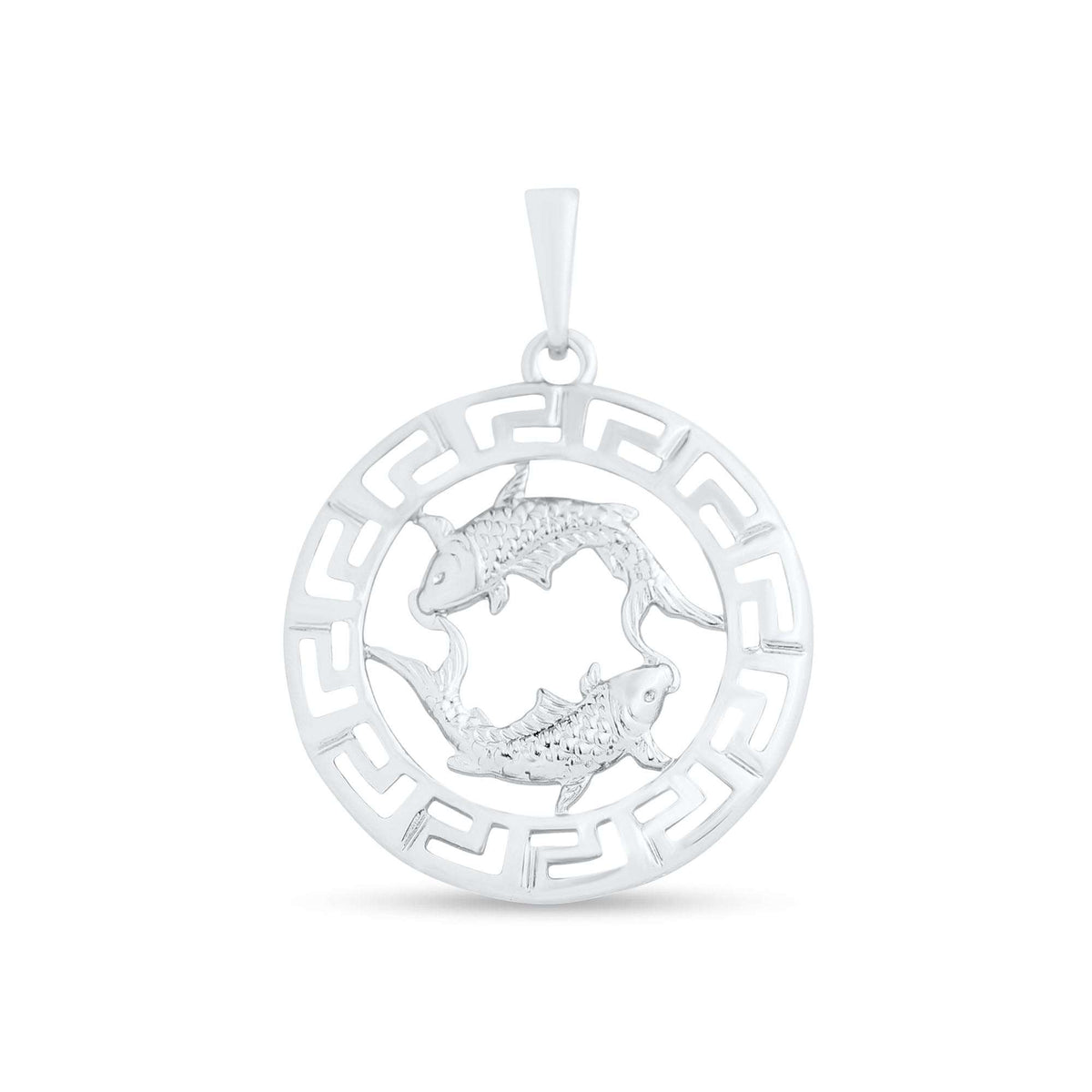 Dvi žuvys ažūriniame rate su meandro apvadu, platinos dangos zodiako pakabukas