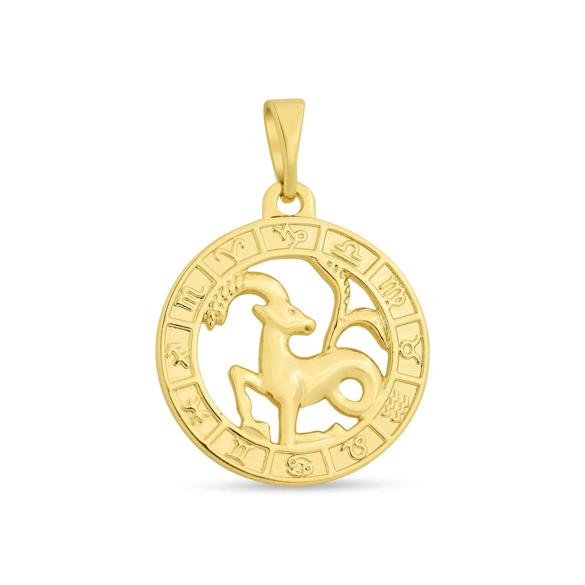 Ožiaragio ženklo pakabukas su ožio figūra ir vingria uodega paauksuotame zodiako žiede